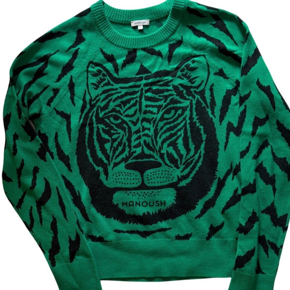 Manoush Green & Black Tiger Intarsia Knit Sweater — Size S